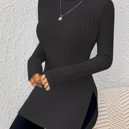 Haut élégant à col roulé pour femme – Tricot doux à manches longues et col montant