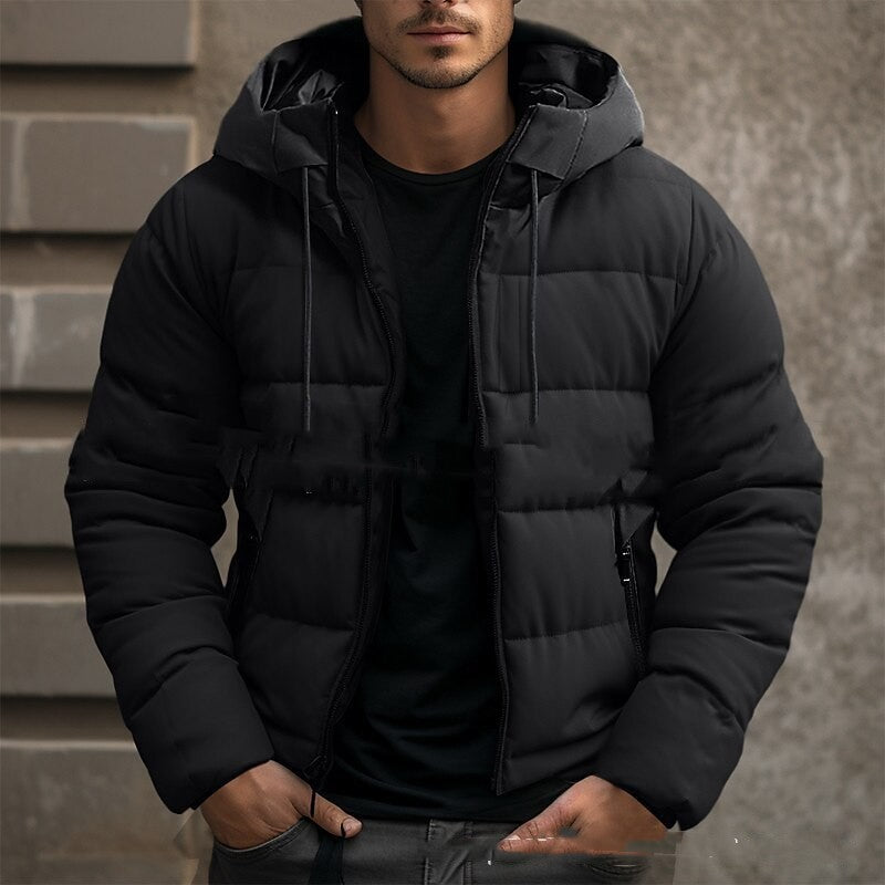Veste d'hiver à capuche pour homme – Manteau décontracté zippé en coton avec poches
