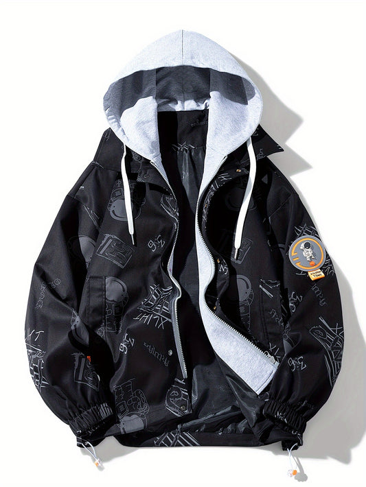 Loom & Soul Men’s Cartoon Print Zip Hoodie – Youth Streetwear Jacket