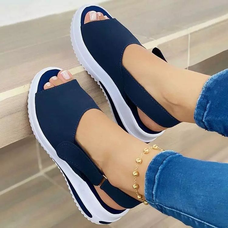 Sandales compensées à bout ouvert pour femmes – Chaussures décontractées confortables à scratch