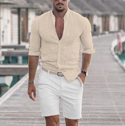 Chemise en coton à manches longues Loom & Soul™ pour homme – Haut décontracté uni boutonné
