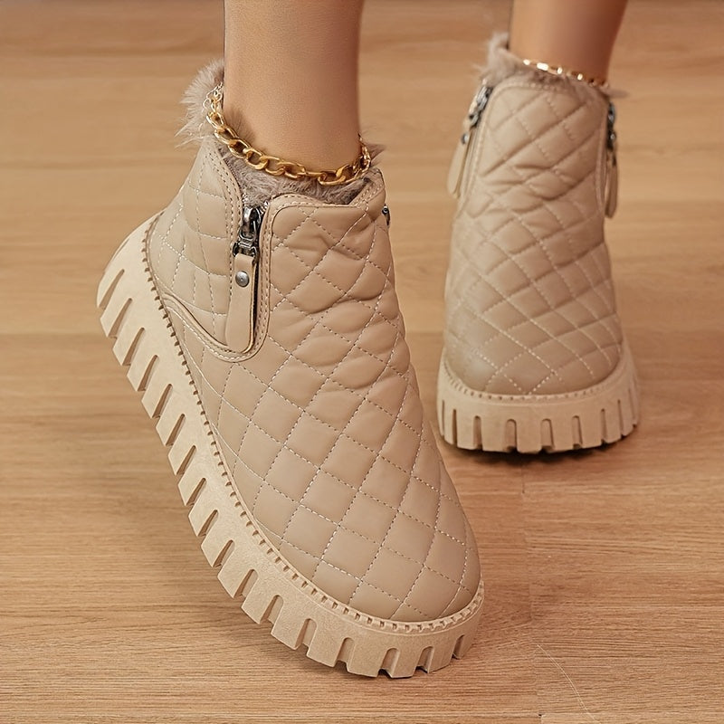 Bottines Femme en Fausse Fourrure – Chaussures d'Hiver Zippées avec Soutien de la Voûte Plantaire et Adhérence