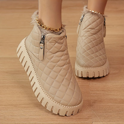 Bottines Femme en Fausse Fourrure – Chaussures d'Hiver Zippées avec Soutien de la Voûte Plantaire et Adhérence