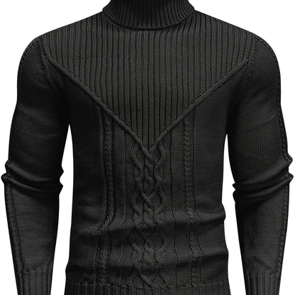 Suéter de cuello alto trenzado vintage para hombre – Jersey de punto clásico