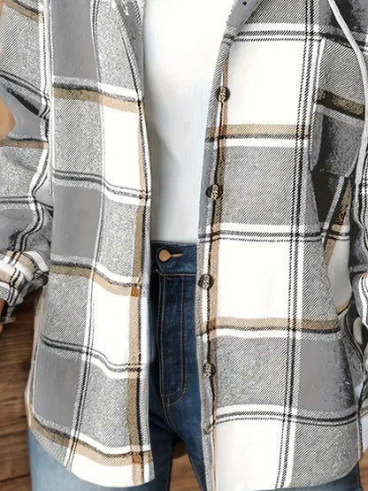 Women’s Plaid Hooded Wool-Lined Jacket – Casual Warmth Fit