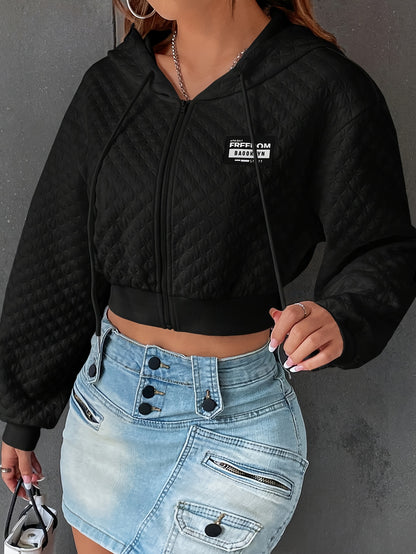 Sweat à capuche élégant à lettres pour femme – Pull court de rue rouge et noir