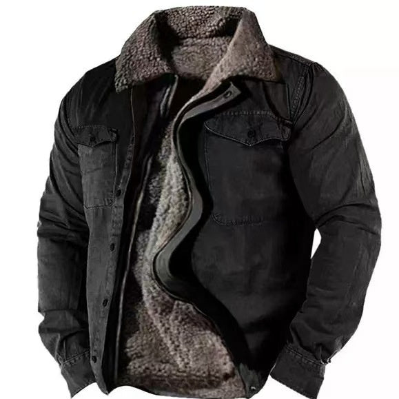 Men’s Heavyweight Fleece-Lined Cotton Jacket – Loose Fit Casual Zip Coat