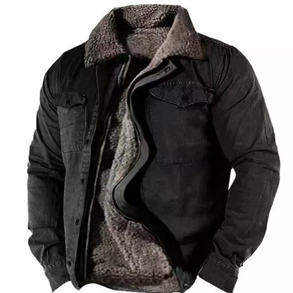Men’s Heavyweight Fleece-Lined Cotton Jacket – Loose Fit Casual Zip Coat