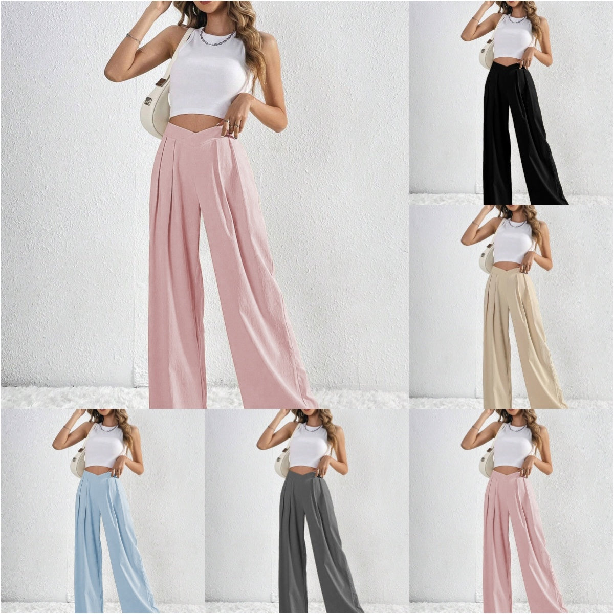 Loom & Soul™ Pleated Wide-Leg Pants – Women’s Solid Color Loose Trousers for Effortless Summer Style