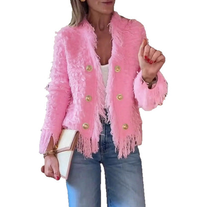 Veste élégante à pompons pour femme – Coupe ajustée style citadin