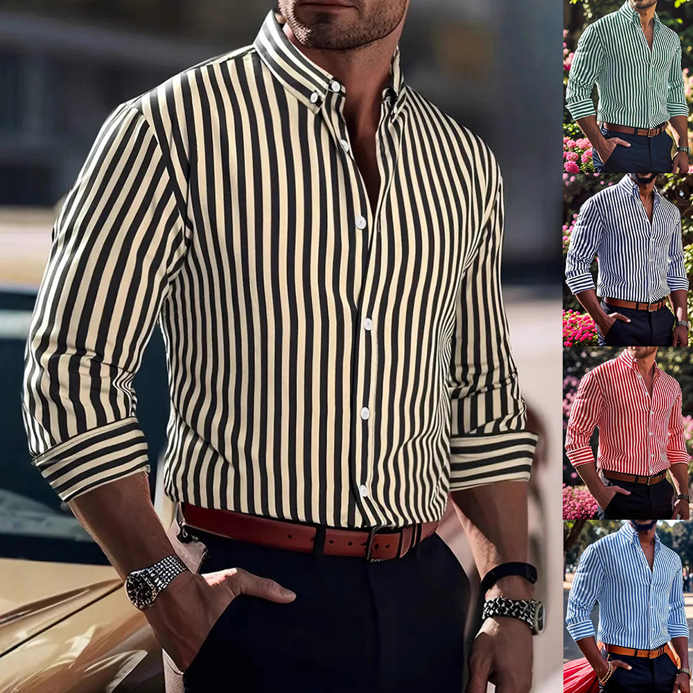 Loom & Soul™ Men’s Striped Long-Sleeve Shirt – Casual Lapel Button Down Top