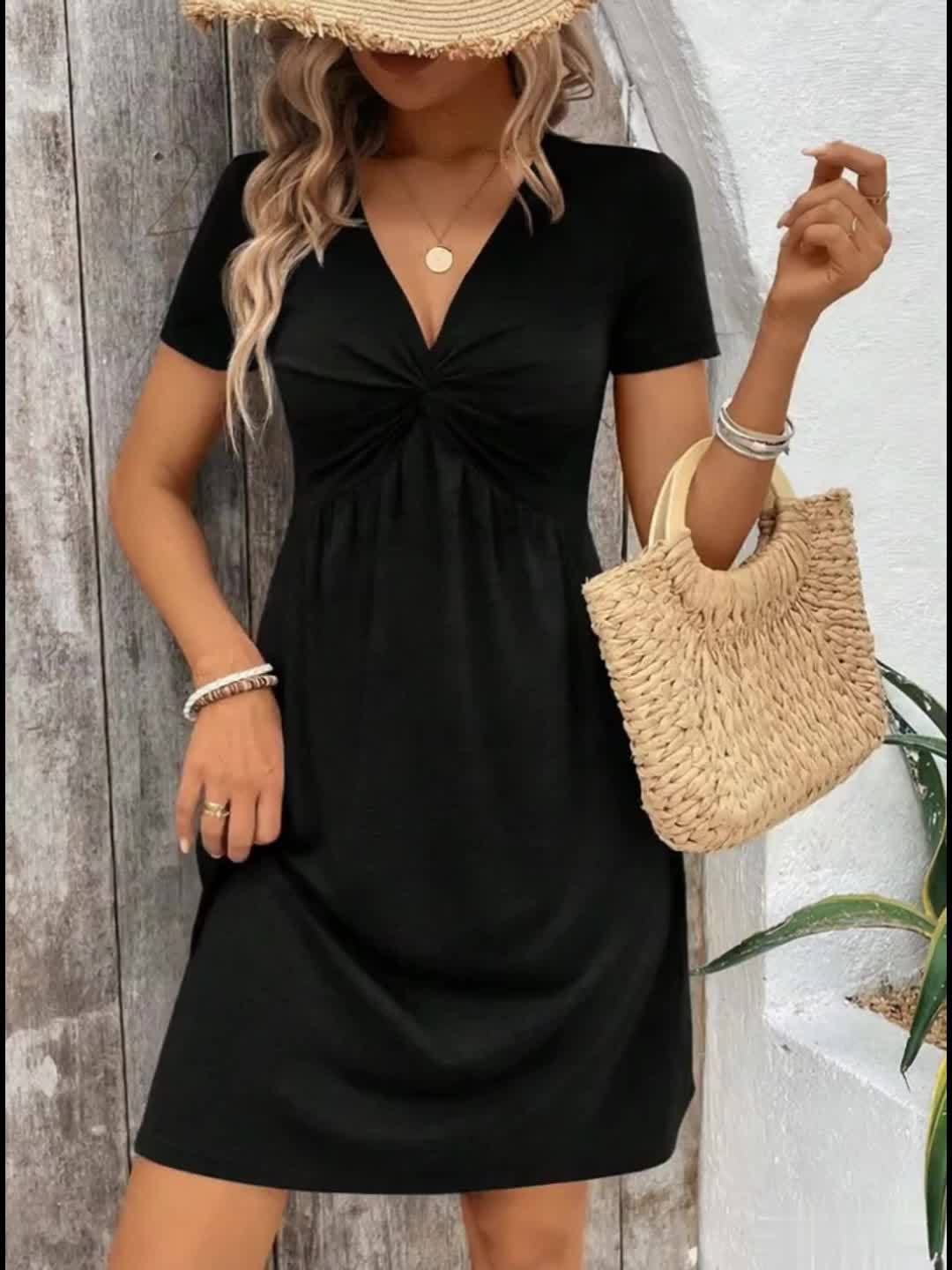 Mini-robe cache-cœur torsadé à col en V – Robe tunique chic décontractée pour l'été