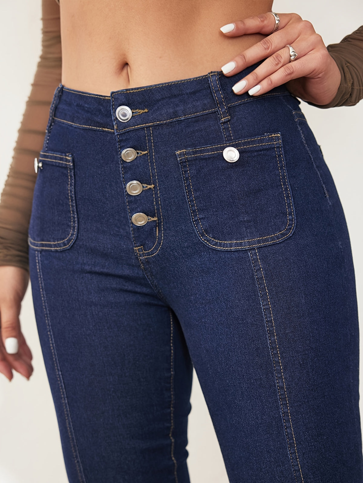 Jean évasé taille haute pour femme – Patte d'éléphant vintage extensible