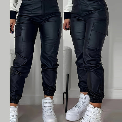Jean Cargo Taille Haute Extensible Femme – Jean Noir Brillant