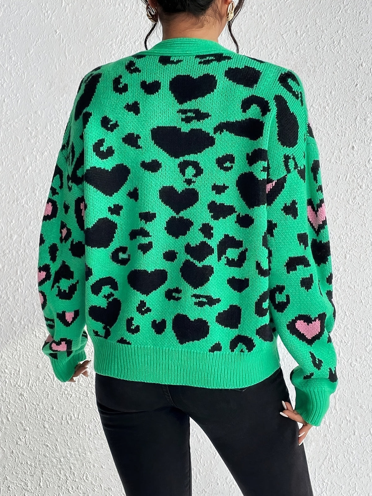 Pull jacquard léopard – Tricot décontracté élégant pour femme Printemps/Automne