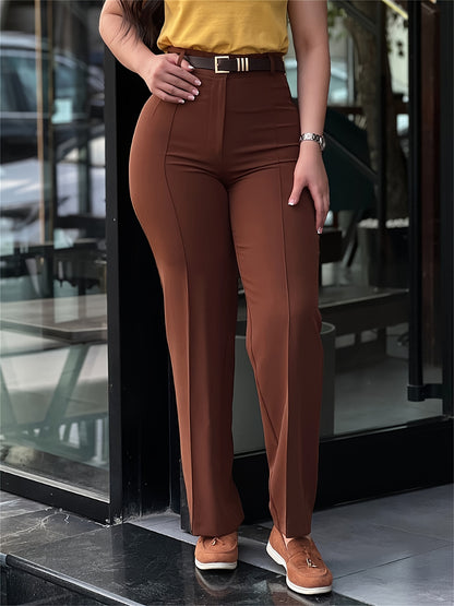 Pantalon habillé femme taille haute coupe droite – Pantalon de travail noir élégant