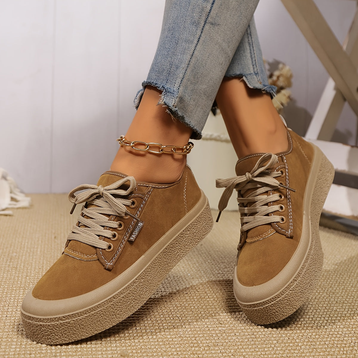 Baskets basses minimalistes à lacets pour femme – Chaussures décontractées polyvalentes