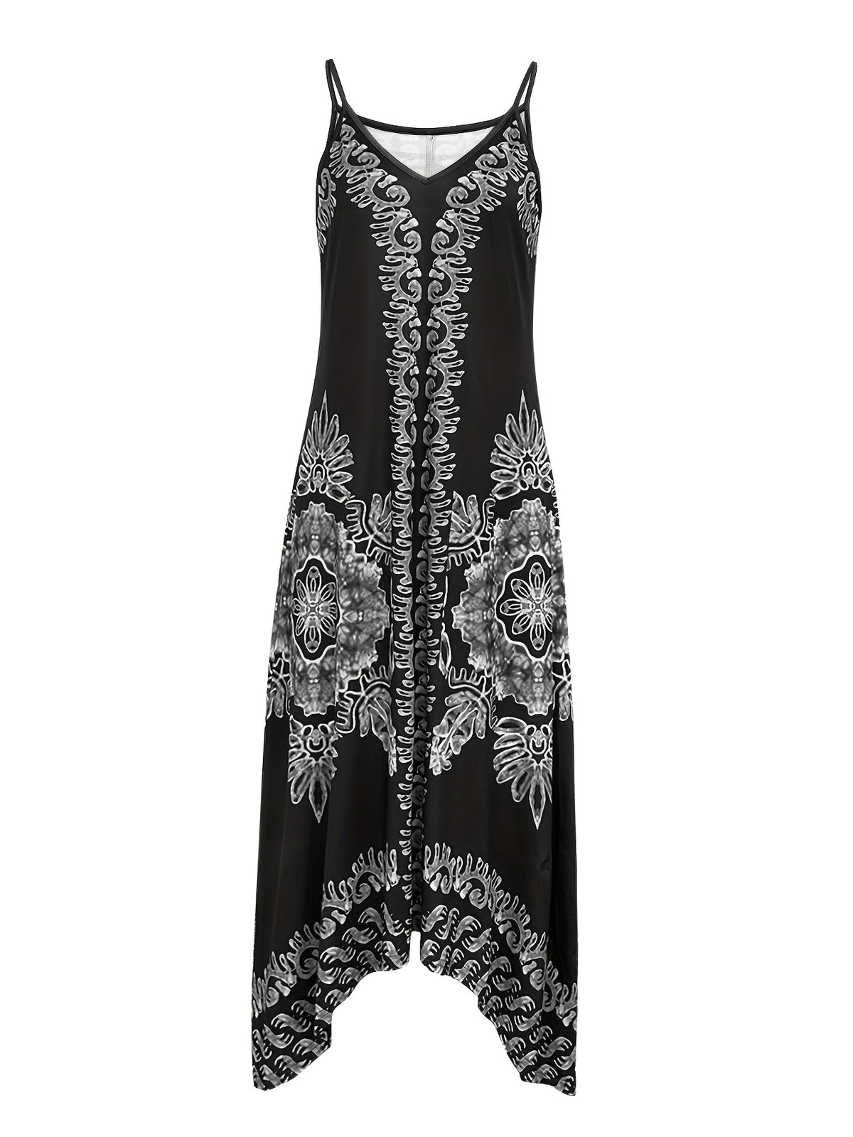 Robe longue bohème à fleurs – Robe d'été décolletée à fines bretelles