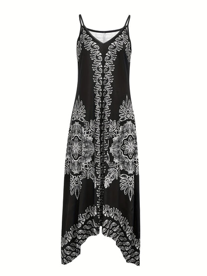 Robe longue bohème à fleurs – Robe d'été décolletée à fines bretelles