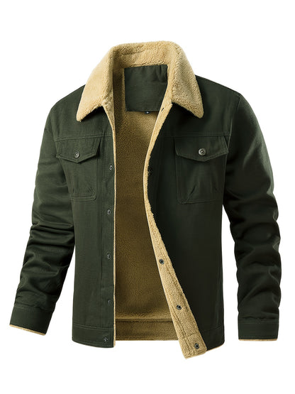 Men’s Fleece-Lined Workwear Jacket – Sherpa Collar Coat