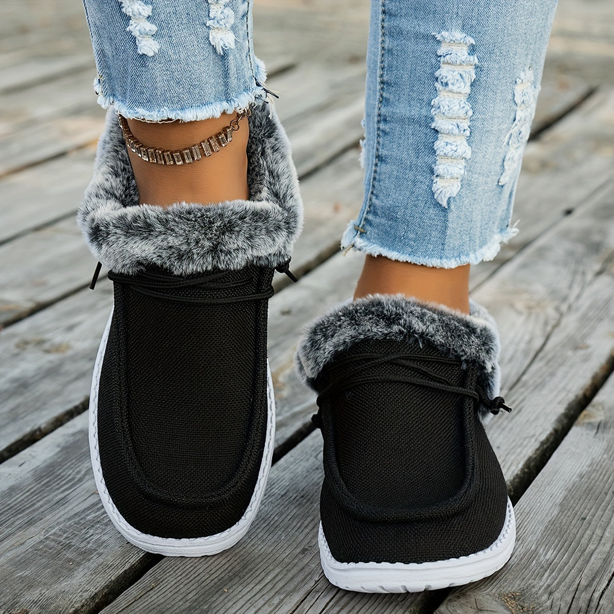 Women’s Slip-On Loafers – Warm Non-Slip Casual Winter Shoes with EVA Sole