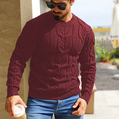 Suéter de punto a rayas para hombre – Suéter suave con cuello redondo y ribete acanalado