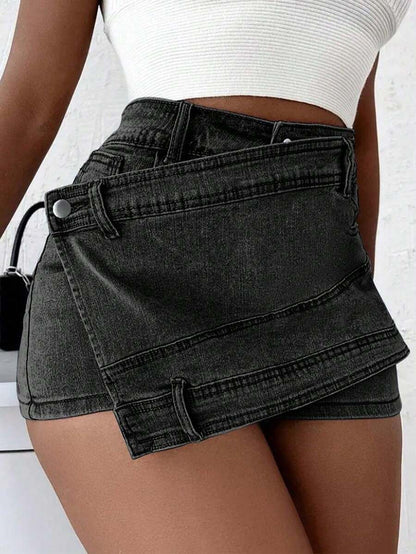 Minifalda pantalón vaquera grunge para mujer – Estilo urbano asimétrico envolvente en línea A