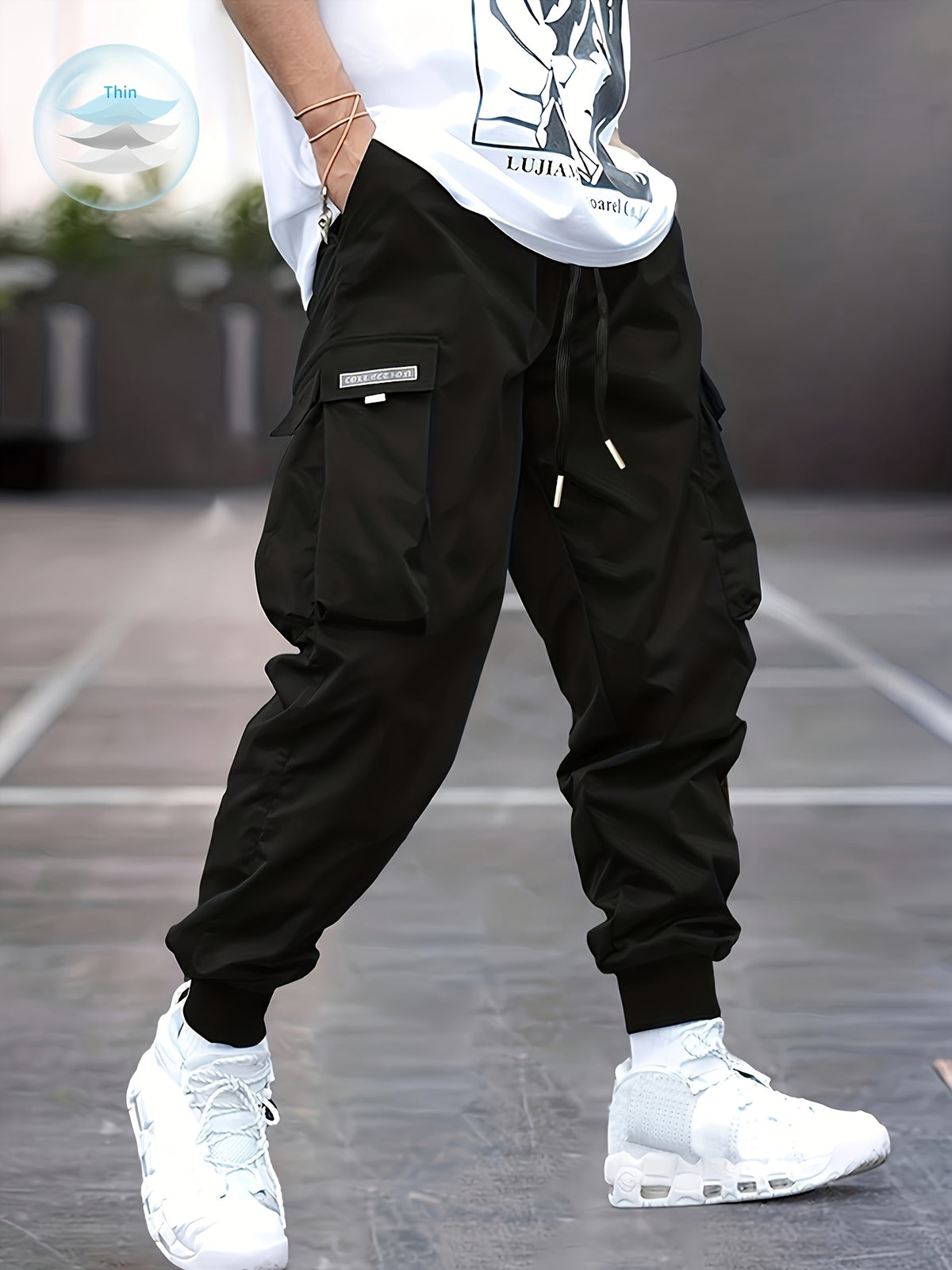 Men’s Olive Cargo Pants – Lightweight Multi-Pocket Streetwear Trousers