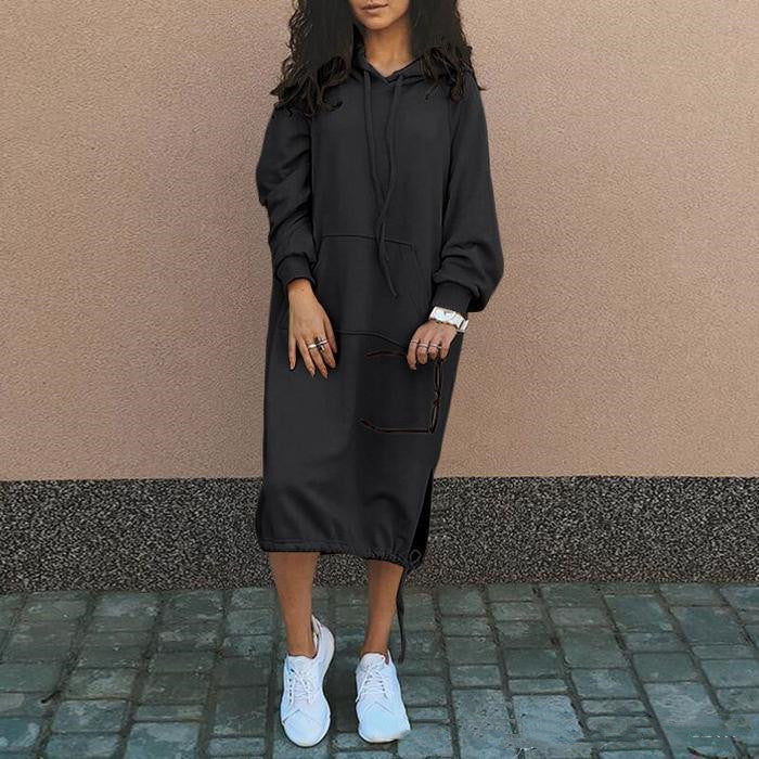 Women’s Hooded Long Sweatshirt – Drawstring Pocket Casual Fit