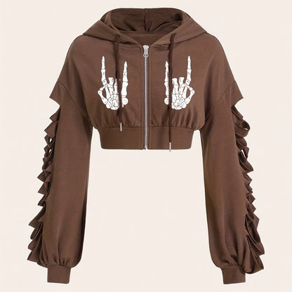 Skull Hoodie – Women's Street Style Ripped Pullover