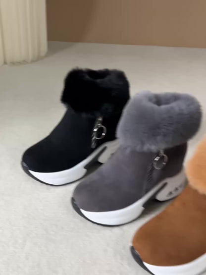 Bottines compensées pour femme – Chaussures d'hiver zippées à doublure en peluche