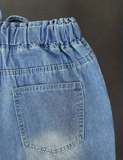 Jean large taille haute pour femme – Denim stretch avec cordon de serrage 2025