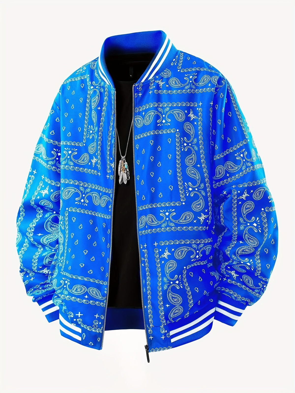 Men’s Paisley Bomber Jacket – Vintage Stand Collar Casual Outerwear