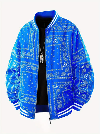 Men’s Paisley Bomber Jacket – Vintage Stand Collar Casual Outerwear