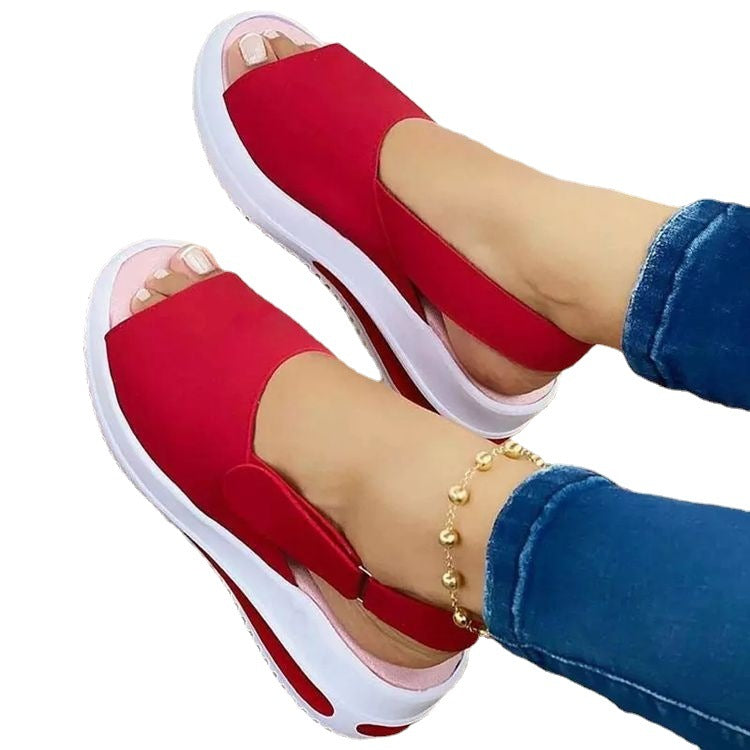 Sandales compensées à bout ouvert pour femmes – Chaussures décontractées confortables à scratch