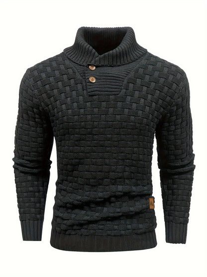 Pull en tricot gaufré pour homme – Grande élasticité avec col à revers