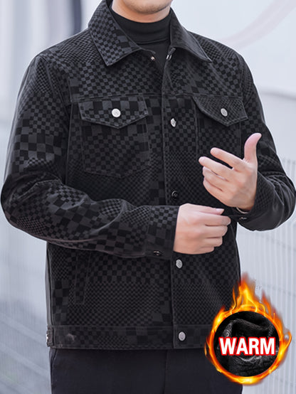 Manteau en PU à carreaux pour hommes – Veste de rue pied-de-poule noir et marron