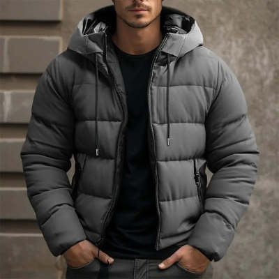 Veste d'hiver à capuche pour homme – Manteau décontracté zippé en coton avec poches