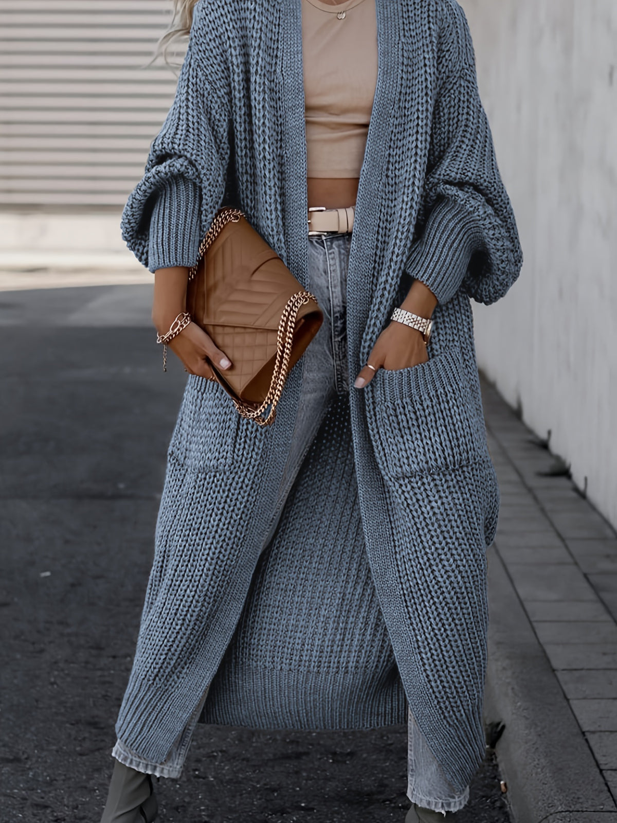 Elegant Deep V-Neck Ribbed Cardigan – Women’s Fall/Winter Knit Sweater