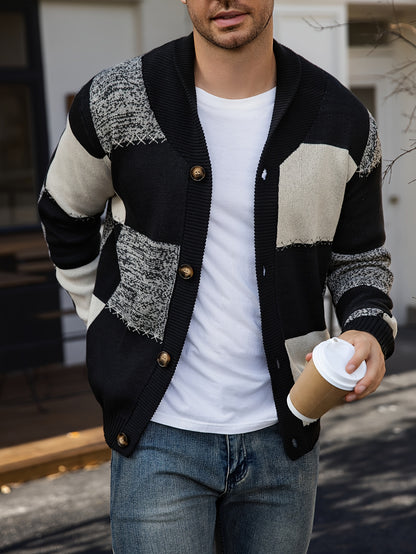Gilet en maille à coutures contrastantes – Pull décontracté côtelé à revers