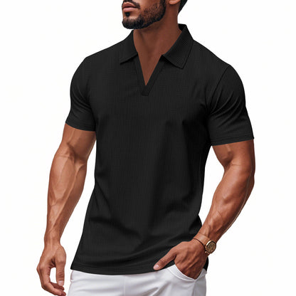 Polo gaufré pour homme – Col V manches courtes décontracté d'été