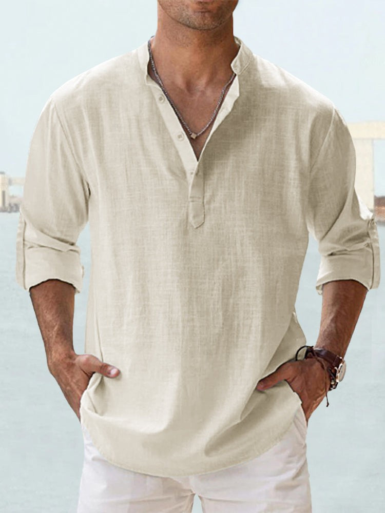 Men’s Stand Collar Sports Shirt – Loose Fit Breathable Cotton Pullover