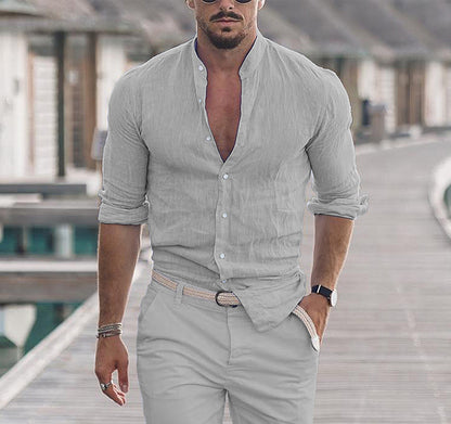 Chemise en coton à manches longues Loom & Soul™ pour homme – Haut décontracté uni boutonné