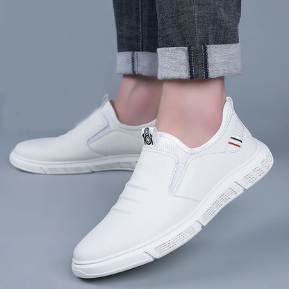 Loom & Soul Men’s Black & White Walking Shoes – Casual PU Leather Flats with Suede Finish, Breathable Comfort & Lace-Up Design