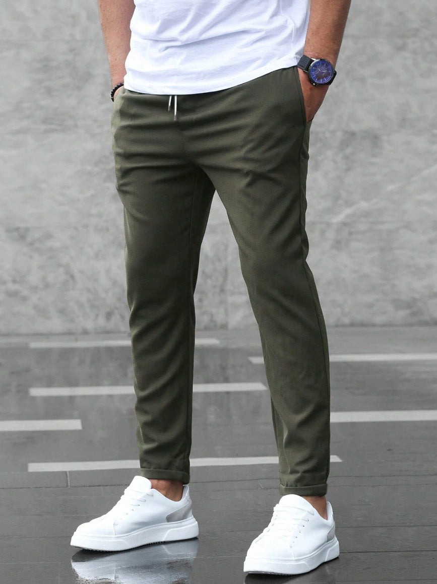 Loom & Soul™ Men’s Slim Fit Drawstring Pants – Casual Mid-Waist Trousers with Pockets