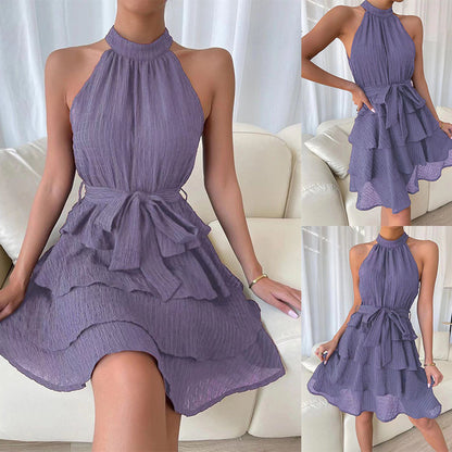 Elegant Halter Ruffle Mini Dress – Sleeveless Summer Party Dress