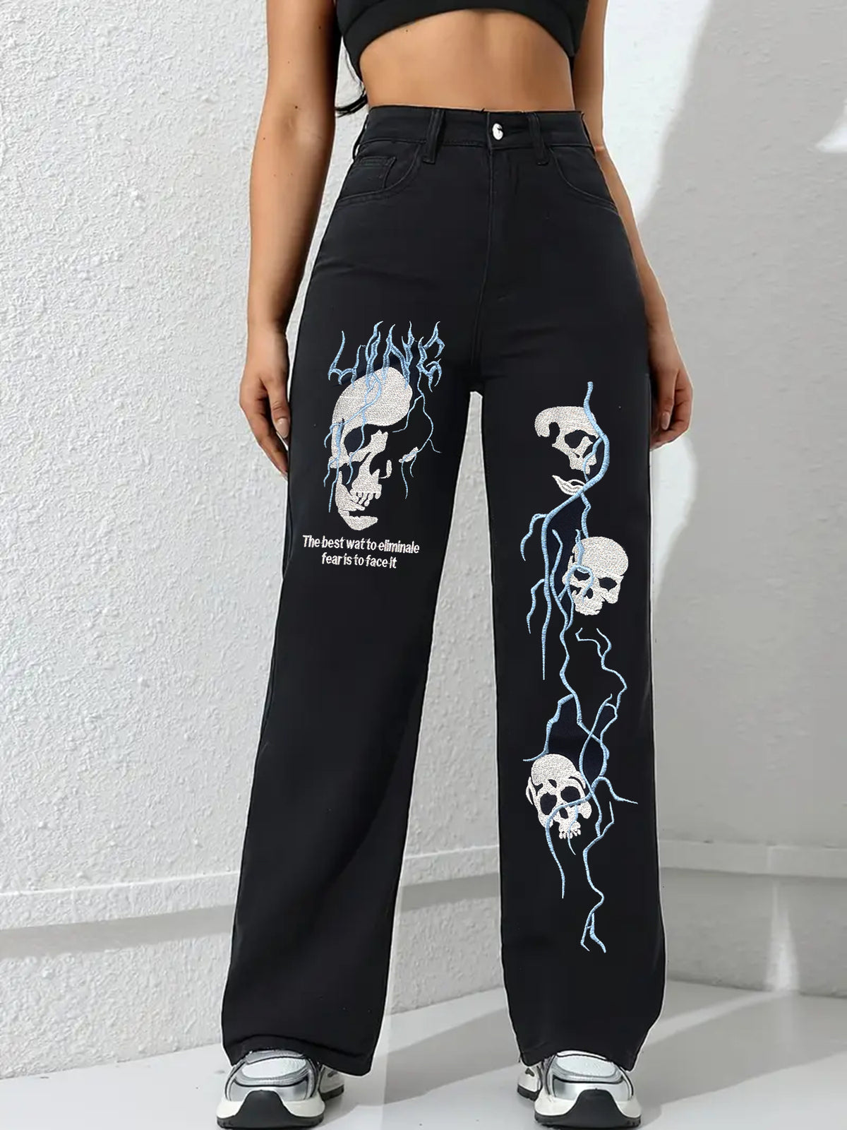 Women’s Street Style Embroidered Jeans – Loose Straight Fit Denim