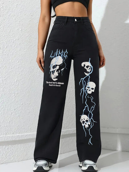 Women’s Street Style Embroidered Jeans – Loose Straight Fit Denim