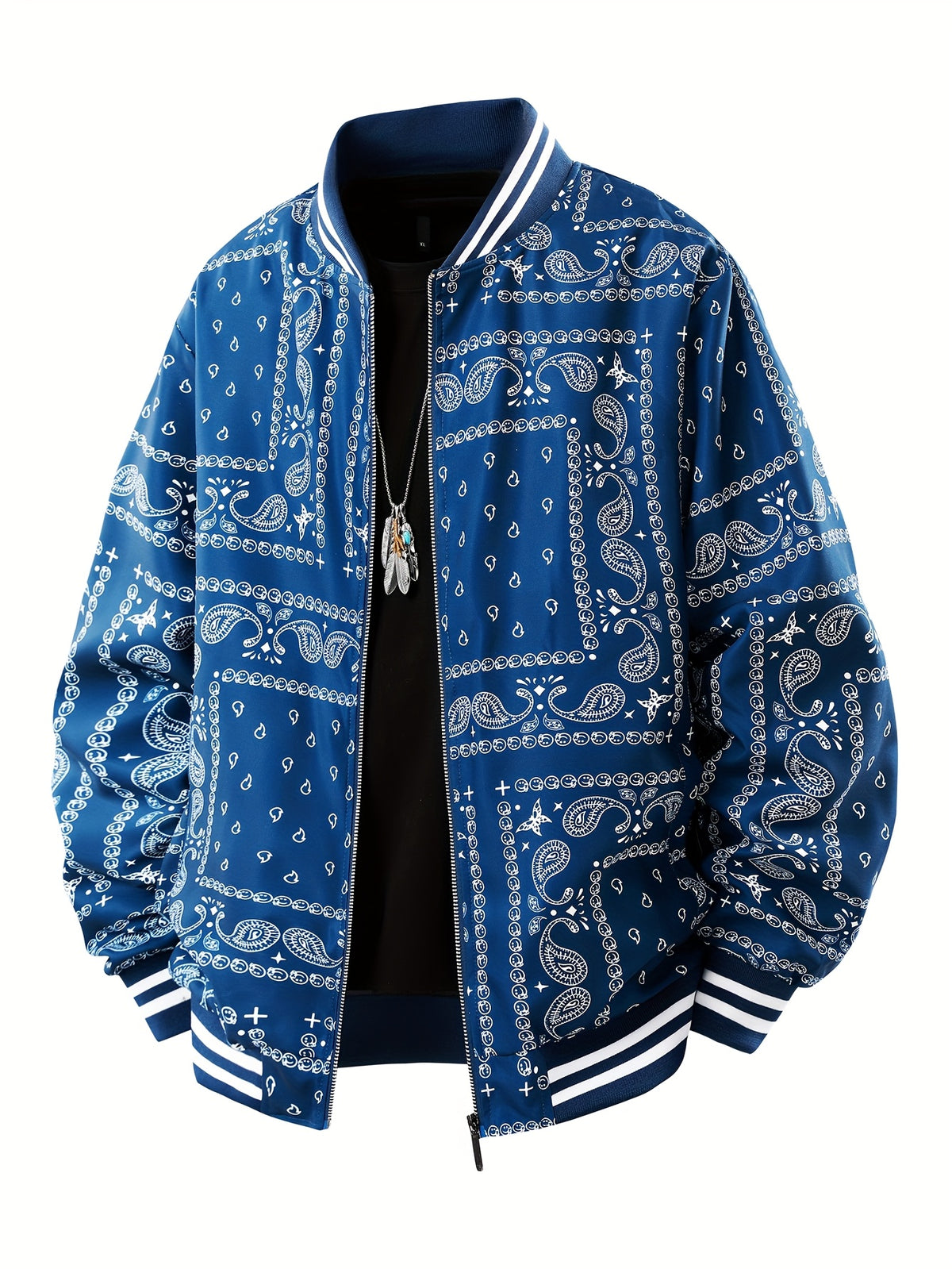 Men’s Paisley Bomber Jacket – Vintage Stand Collar Casual Outerwear
