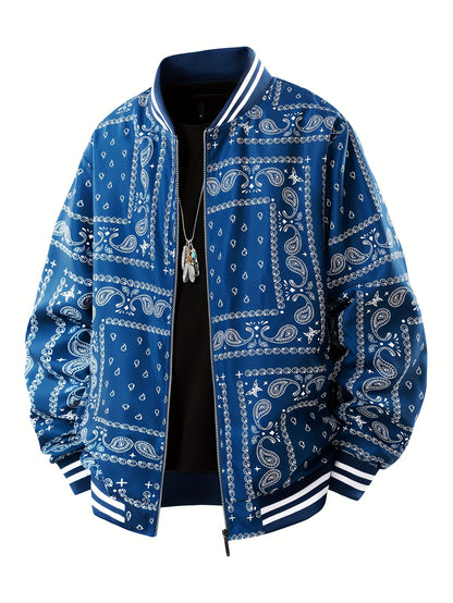 Men’s Paisley Bomber Jacket – Vintage Stand Collar Casual Outerwear